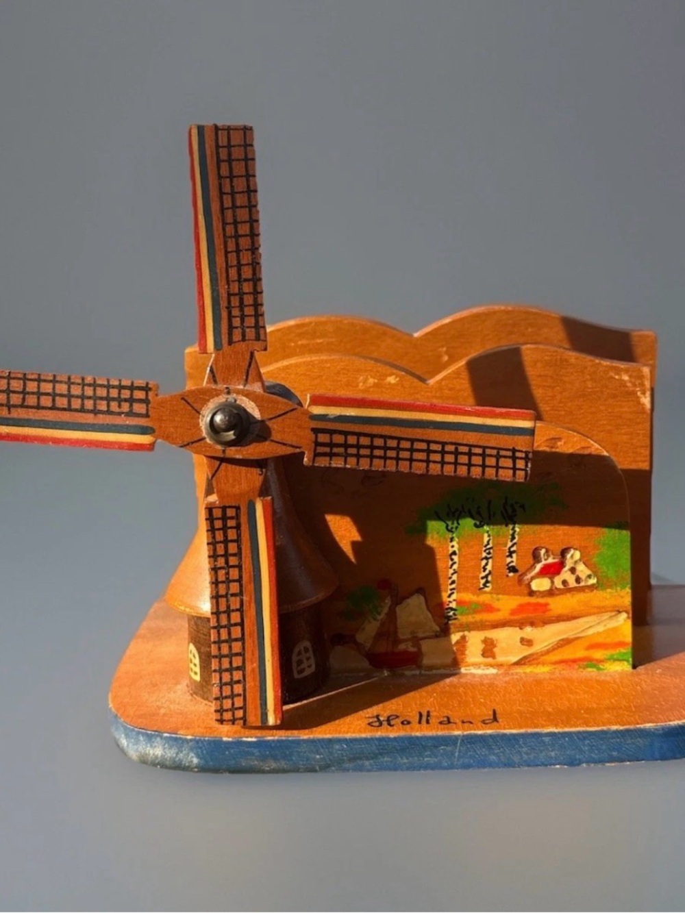 Holland Wooden Hand Painted Hand Carved Letter holder, windmill